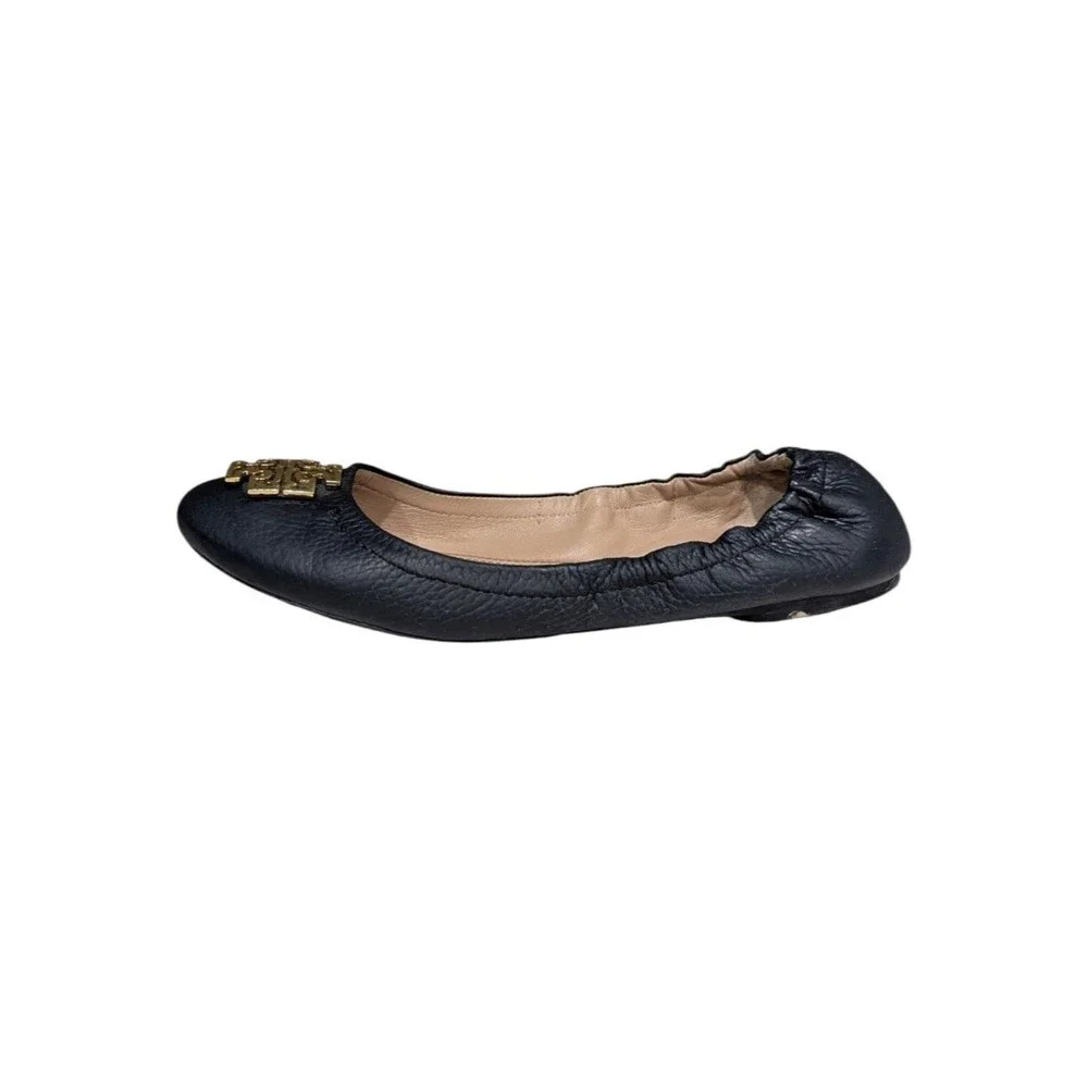 Tory Burch Melinda Ballet Flat Dark Navy Blue Gold Medallion Ladies Women 7.5